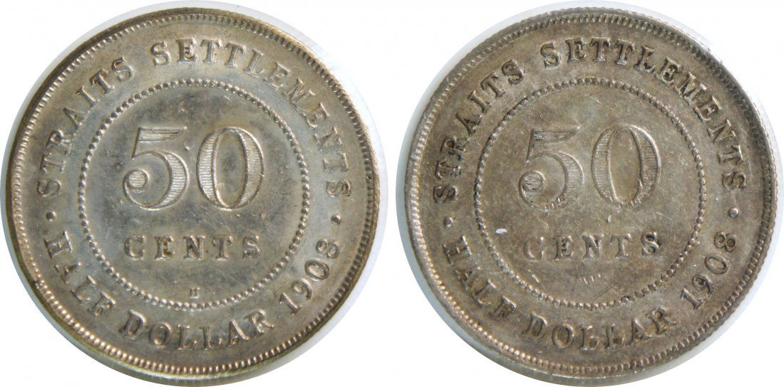 Straits Settlements, 1908 and 1908H, Silver 50c. 2pcs. (1 of 1)