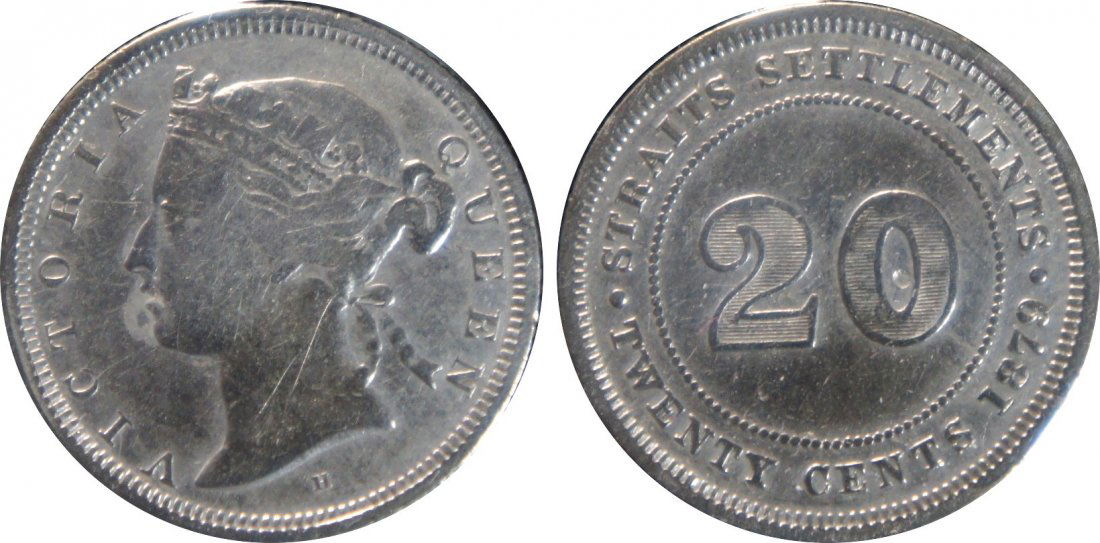 Straits Settlements, 1879H, Silver 20c. F (1 of 1)