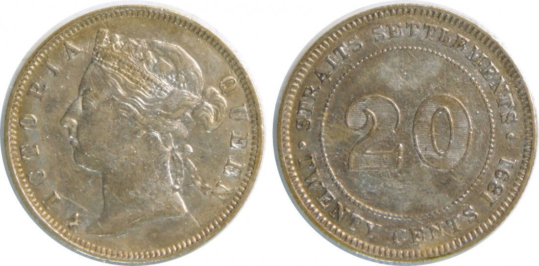 Straits Settlements, 1891, Silver 20c. AU (1 of 1)
