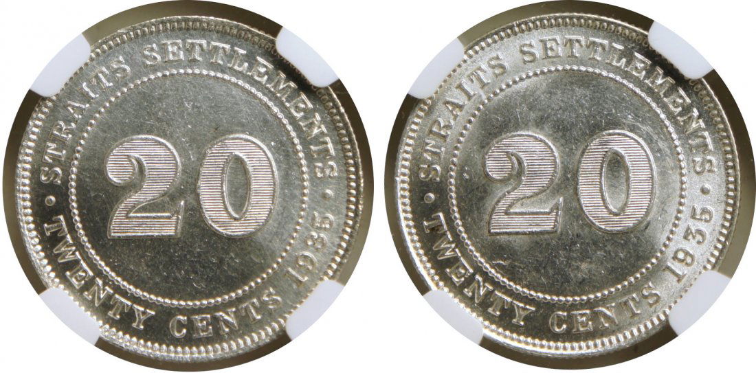 Straits Settlements, 1935, Silver 20c. 2pcs, both NGC (1 of 1)