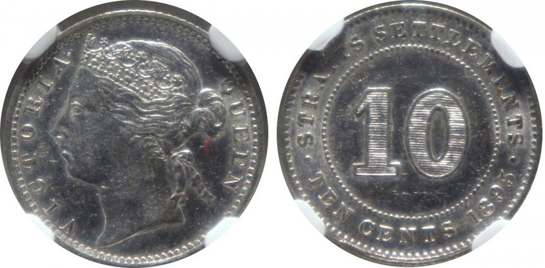 Straits Settlements, 1895, Silver 10c. NGC AU 55 (1 of 1)