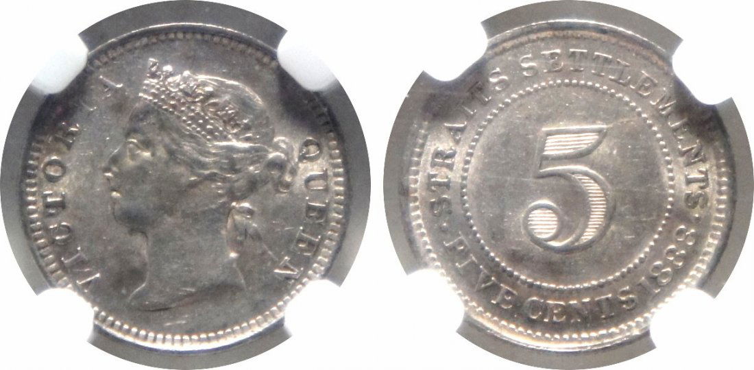 Straits Settlements, 1888, Silver 5c. NGC AU 58 (1 of 1)