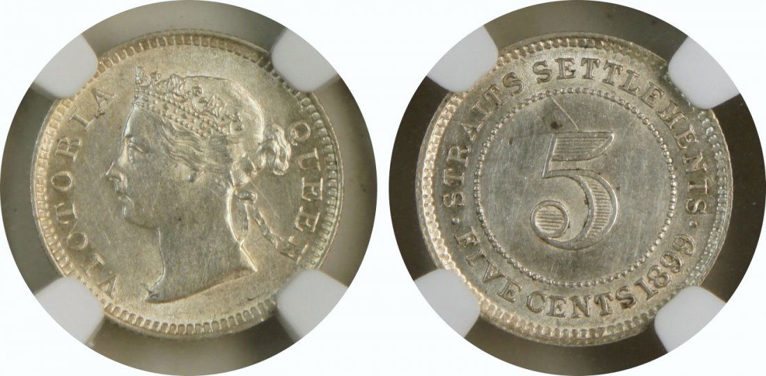Straits Settlements, 1899, Silver 5c. NGC UNC-Details (1 of 1)
