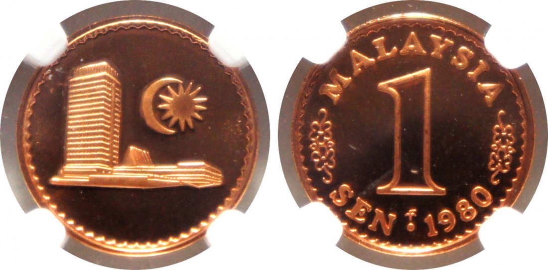Malaysia, 1980 FM, Bronze  1 Sen Proof. NGC PF 70 Ultra (1 of 1)
