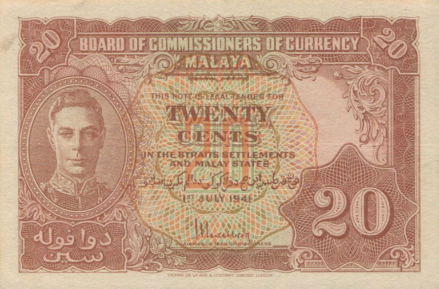 Malaya, 1941, 20c, KG VI. AU. 2pcs (1 of 1)
