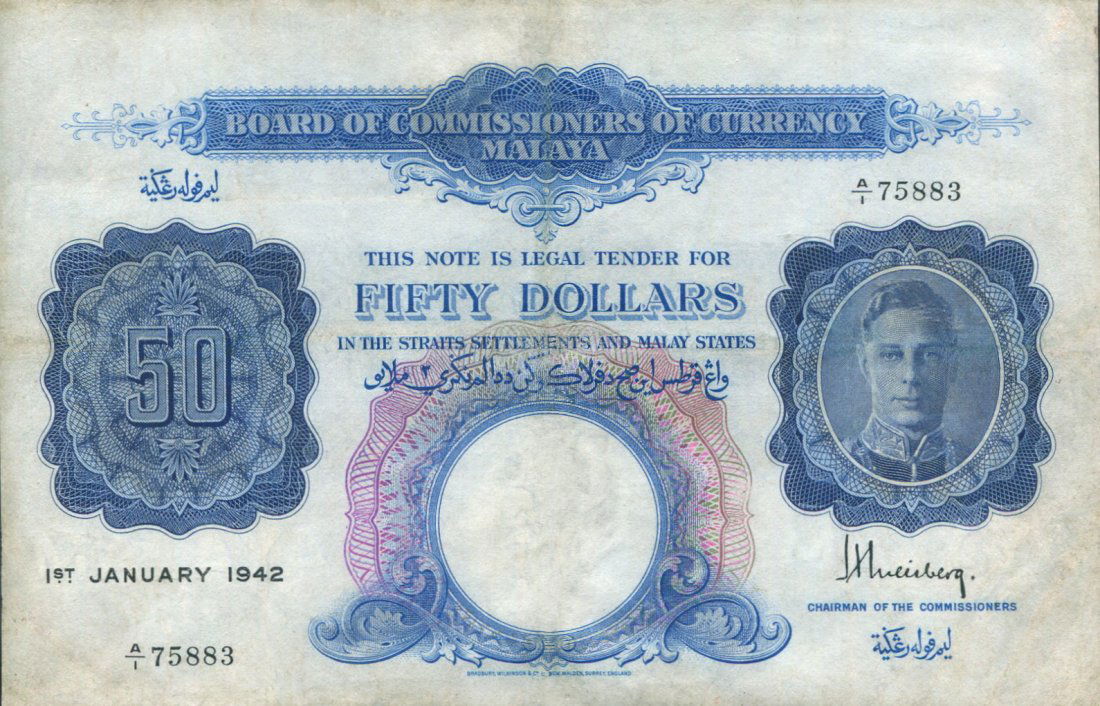 Malaya, 1942, $50 Note, GVF (1 of 1)