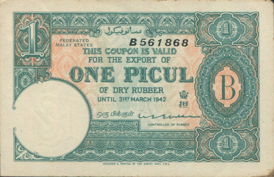 Federated Malay States, Rubber Export coupons: (1 of 1)