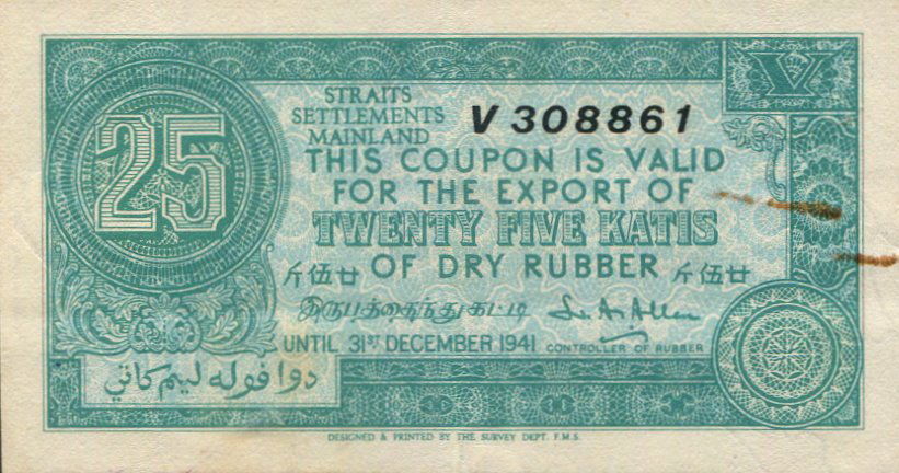 Straits Settlements, Mainland, Rubber Export Coupon (1 of 1)