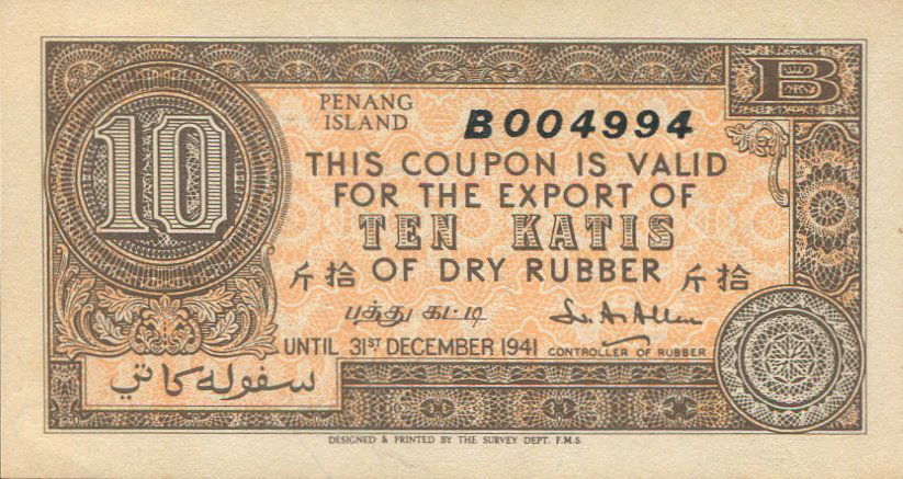 Penang Island, Rubber Export Coupons (1 of 1)