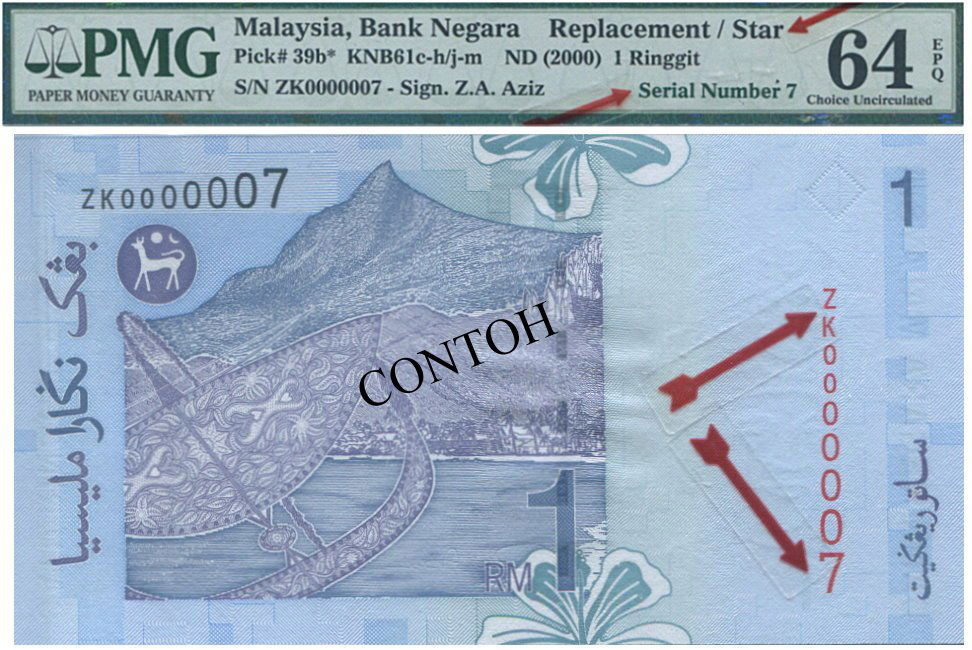 MY, 11th series, RM 1, replacement PMG UNC 64 EPQ (1 of 1)