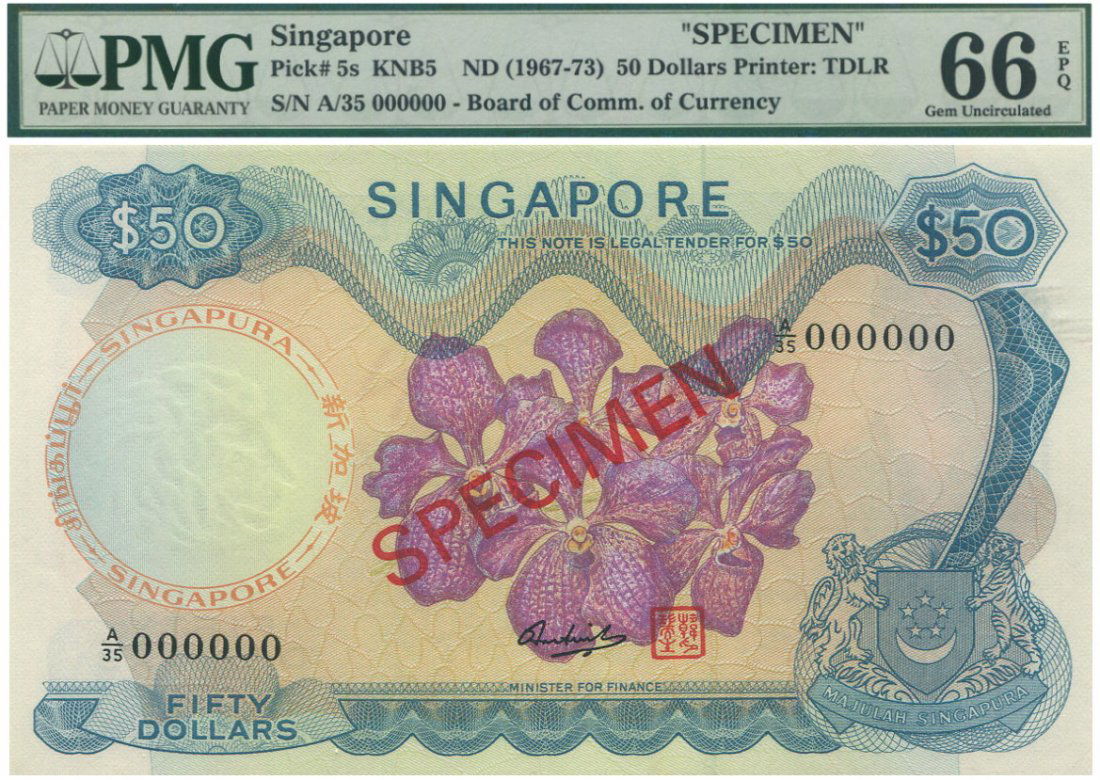 SG, Orchids, $50, specimen PMG 66 EPQ (1 of 1)