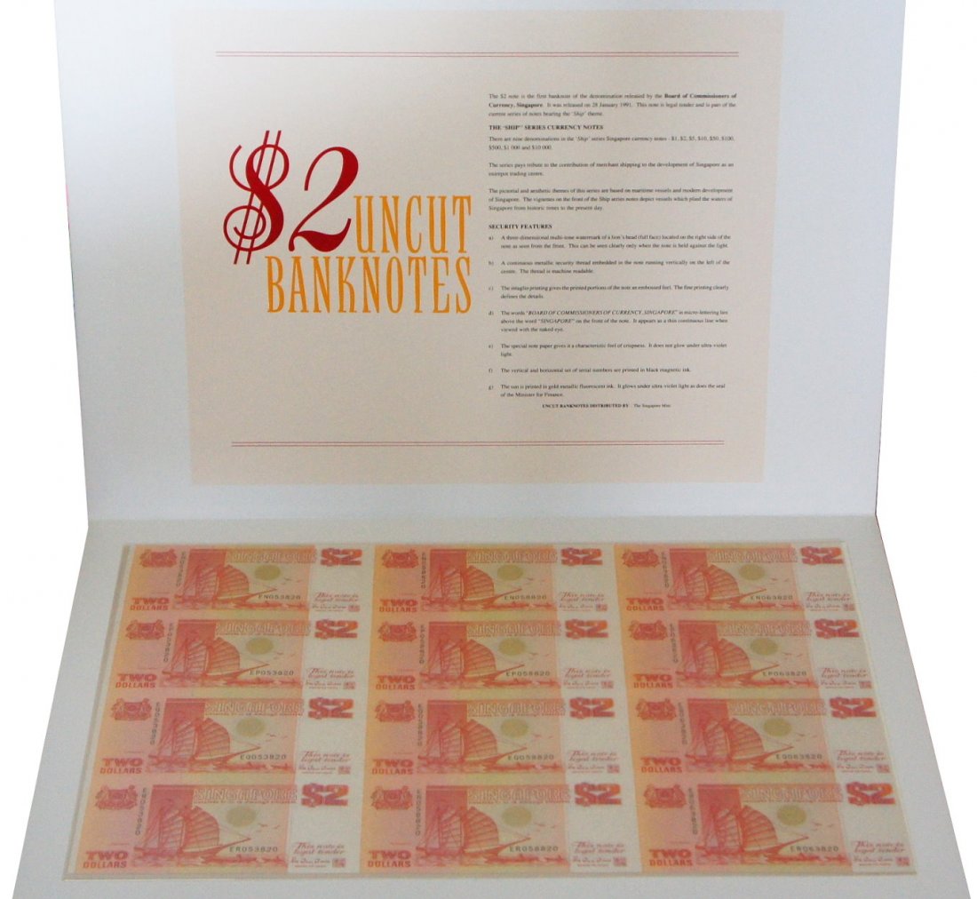 SG, Ship, $2 (orange colour), uncut sheet of 12. UNC (1 of 1)