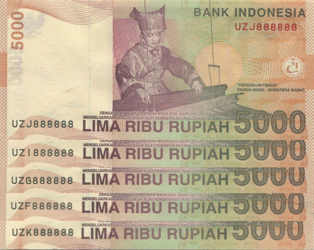 Indonesia, 2016, 5000 Rupiah, solid “8”, 5pcs. AU-UNC (1 of 1)