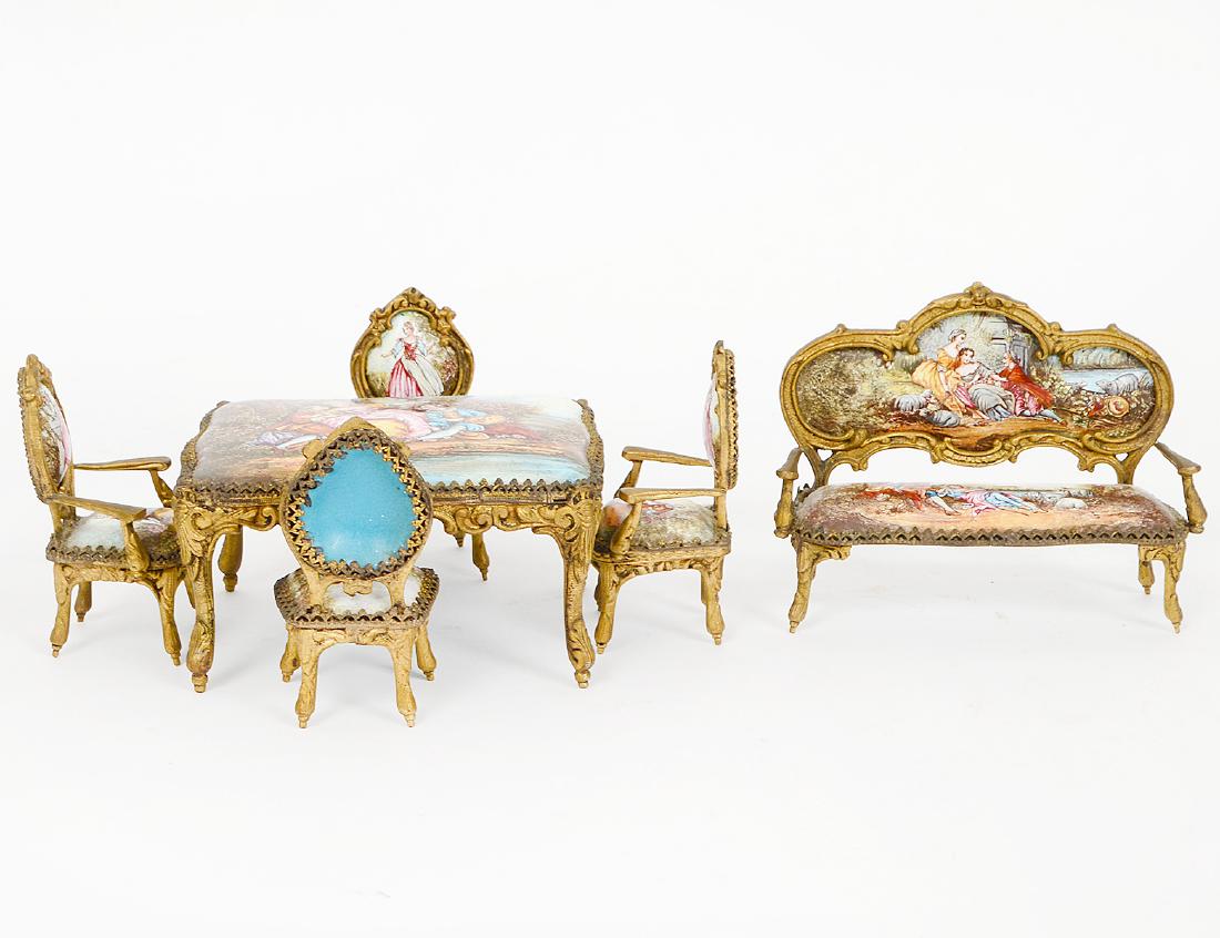 SUITE OF SIX VIENESSE ENAMEL & GILT METAL FURNITURE (1 of 5)