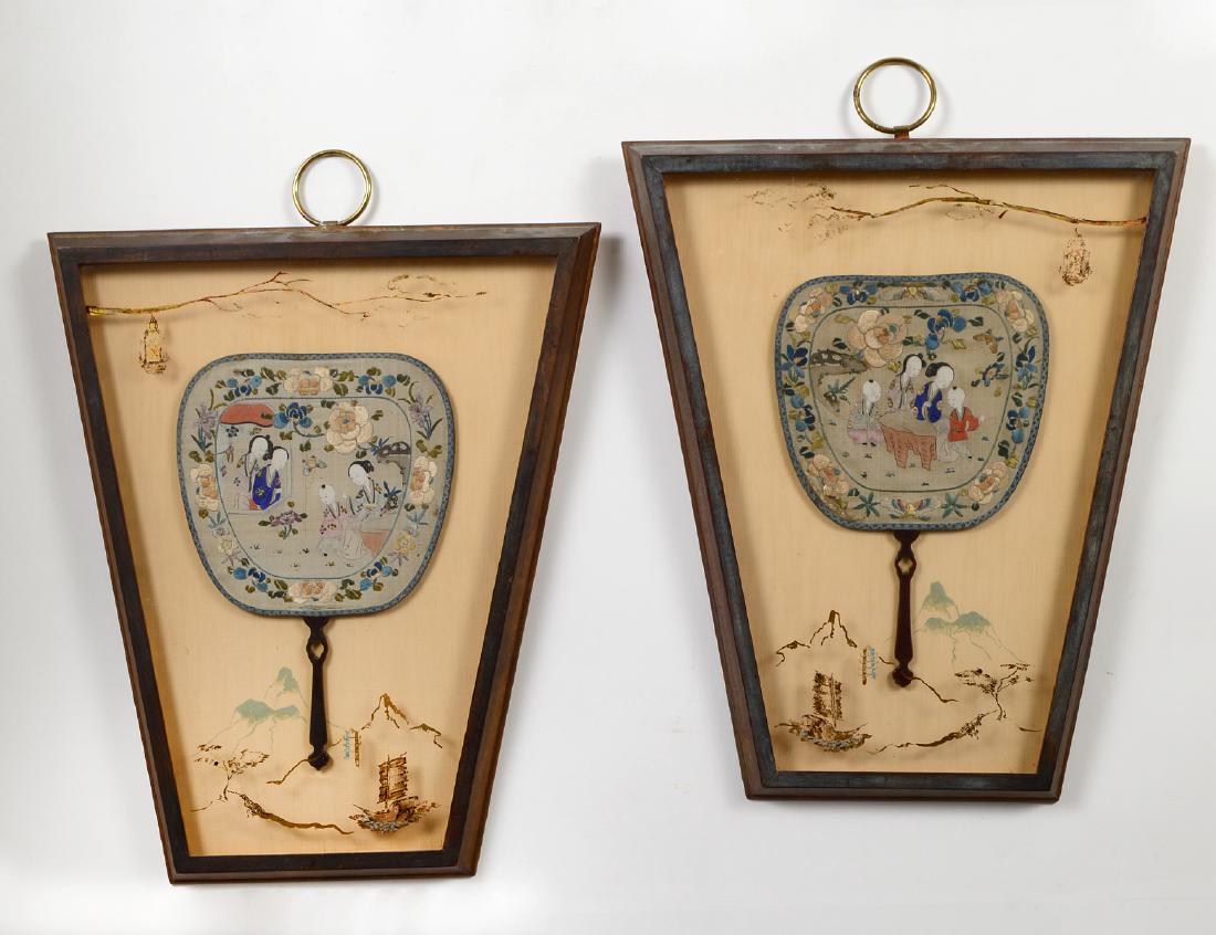PAIR OF CHINESE EMBROIDERED SILK FANS (1 of 3)