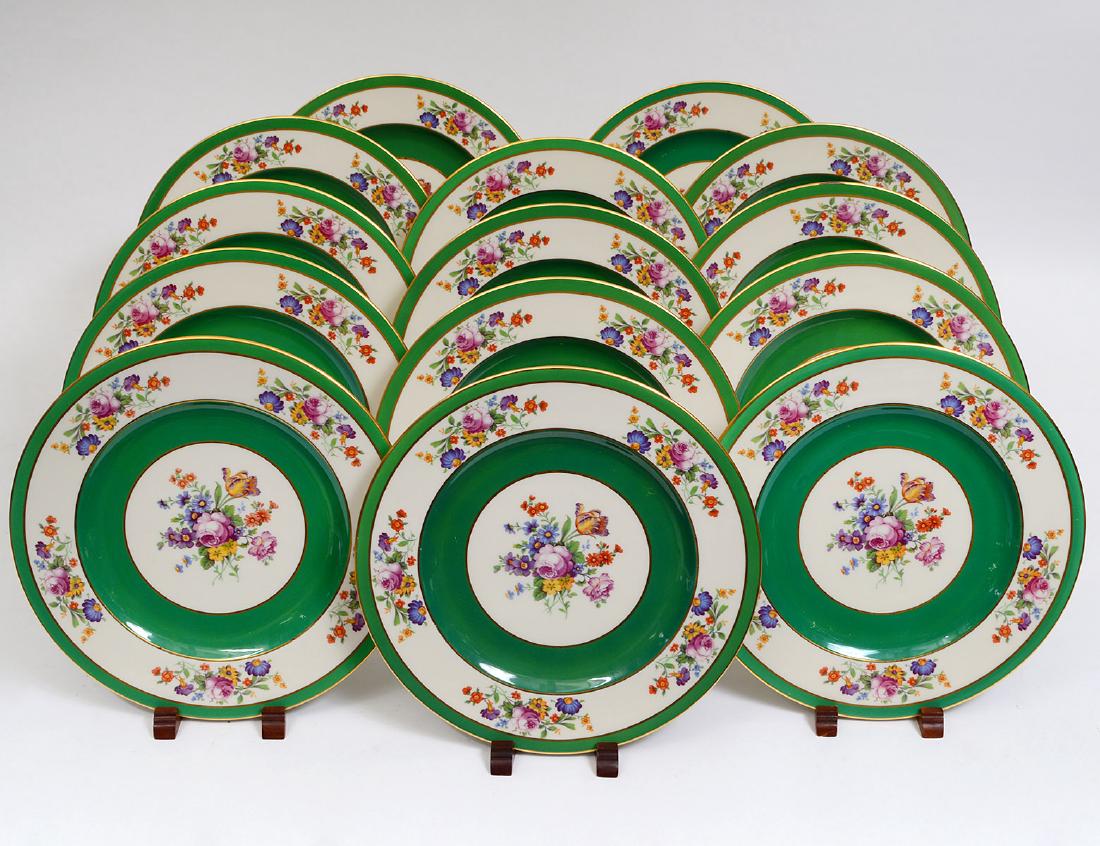 FOURTEEN BELLEEK FOLIATE DECORATED PORCELAIN PLATES (1 of 3)
