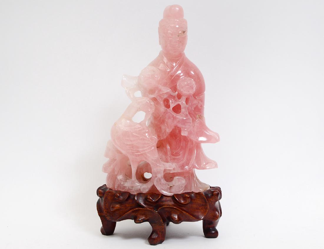 CHINESE ROSE QUARTZ FIGURE OF QUANYIN (1 of 7)
