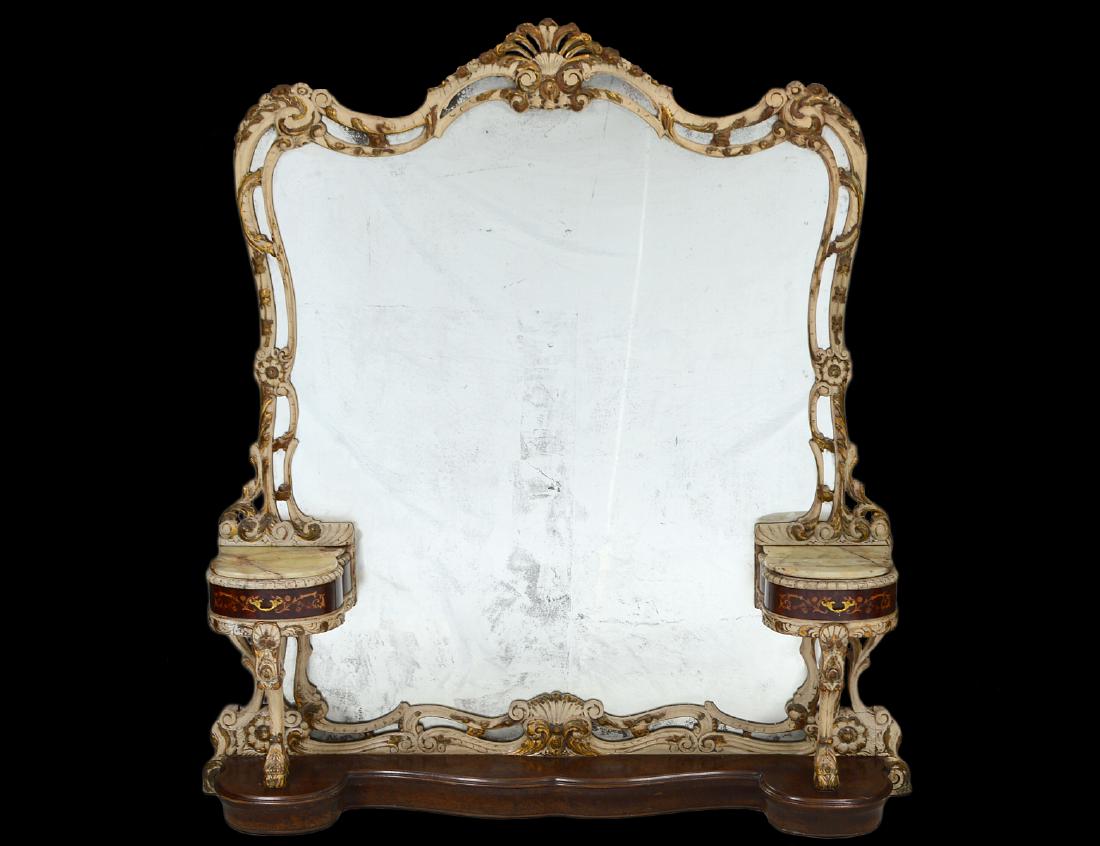 PAINTED, PARCEL GILT & CARVED WOOD MIRRORED VANITY (1 of 6)