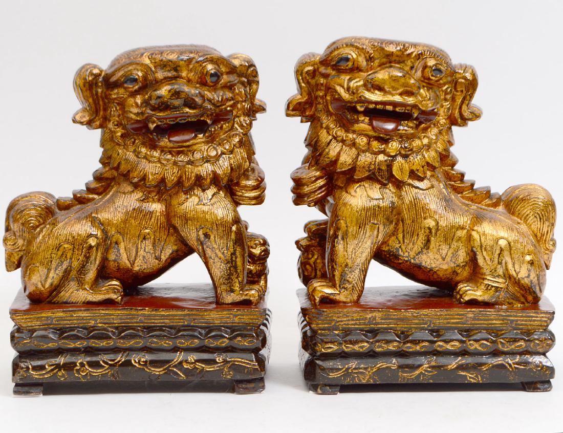 PAIR OF CHINESE CARVED GILT WOOD FU-DOGS (1 of 7)