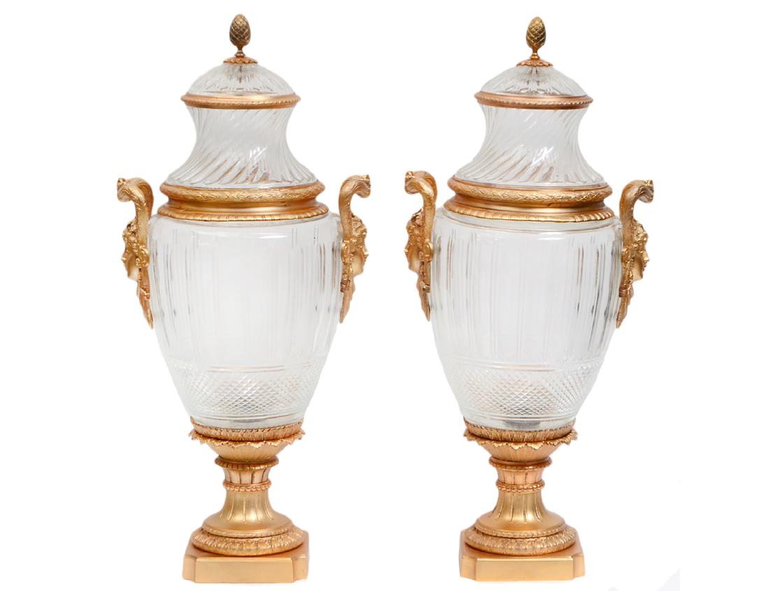 PAIR OF BACCARAT STYLE GILT BRONZE MOUNTED GLASS LIDDED (1 of 7)