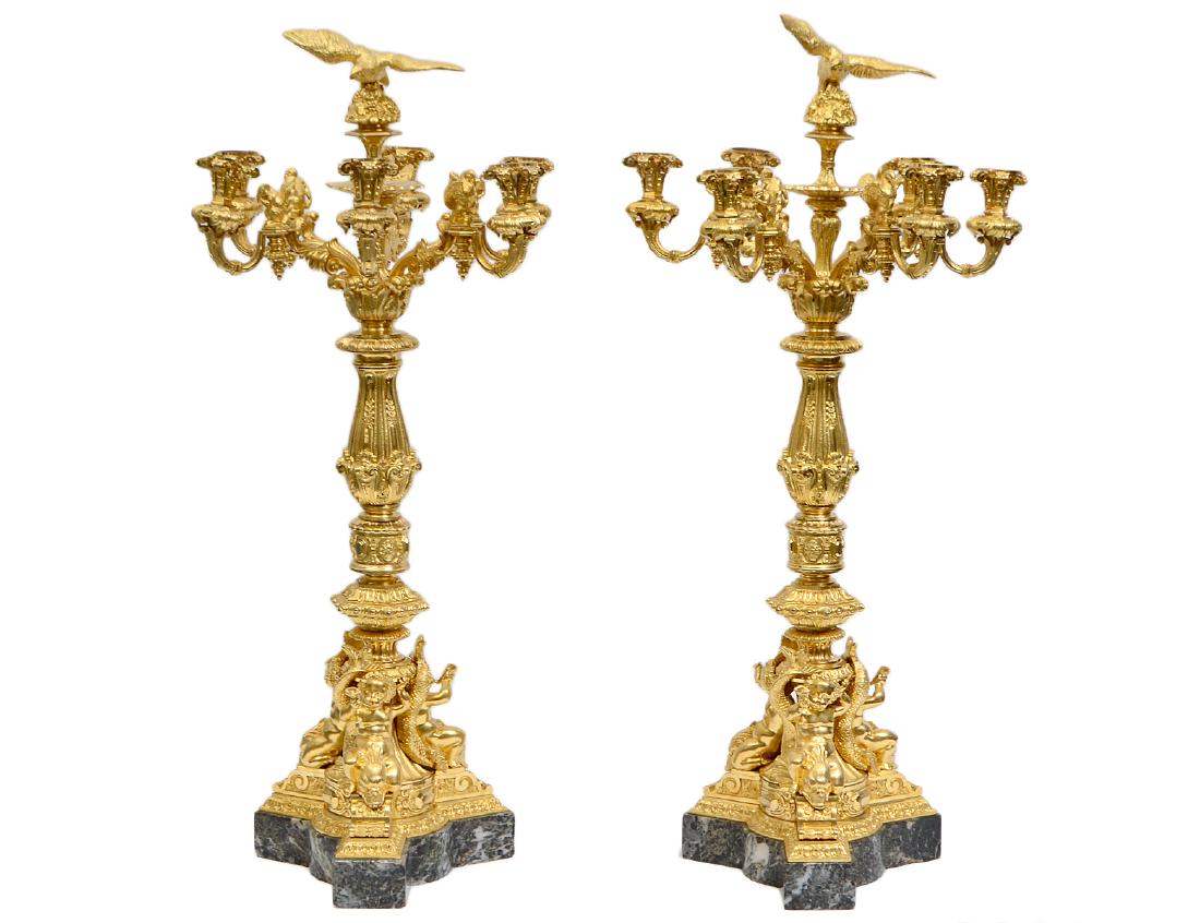 LARGE PAIR OF EARLY VICTORIAN ORMOLU SIX-LIGHT (1 of 10)