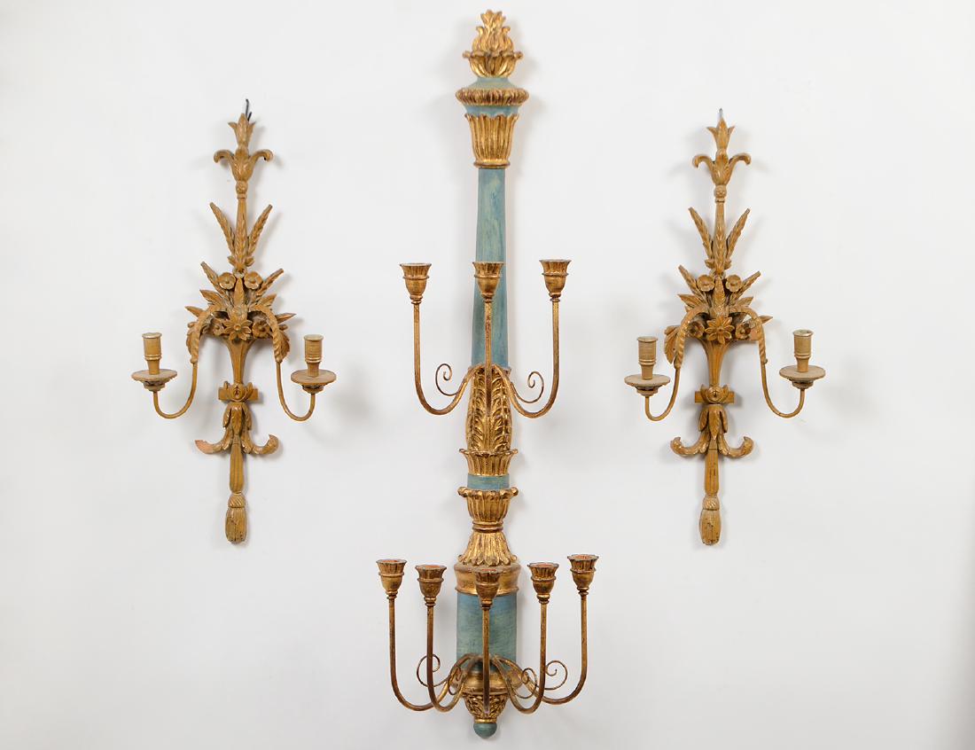 NEOCLASSICAL STYLE PAINTED & GILT SIX-LIGHT SCONCE (1 of 2)