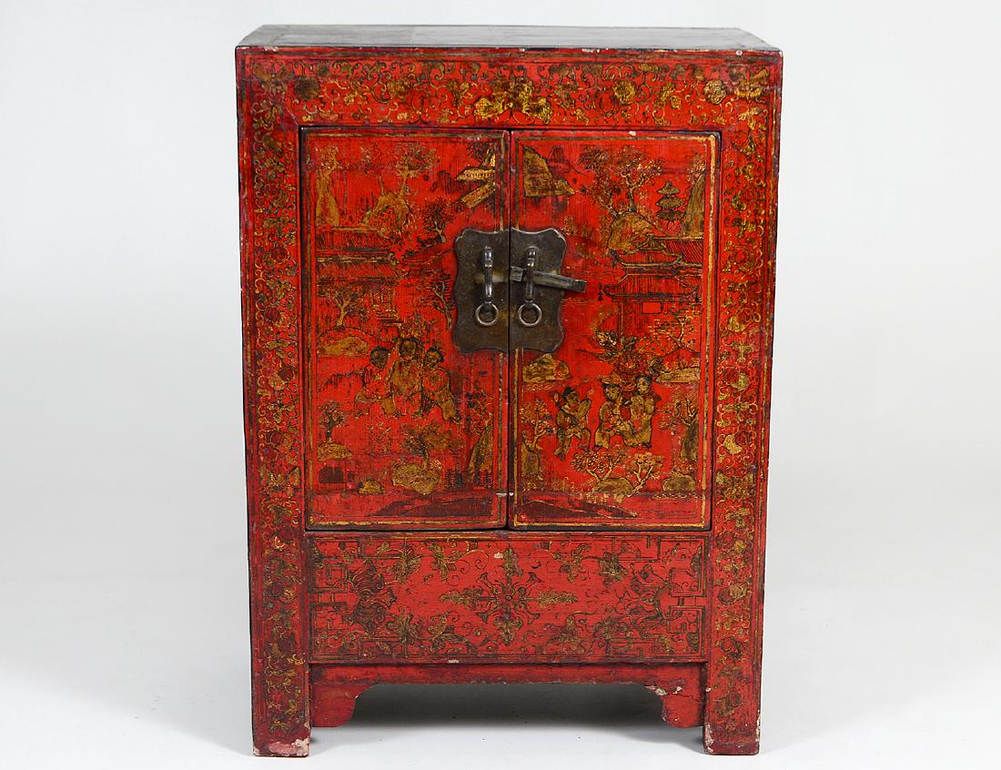 CHINESE RED PAINTED CUPBOARD (1 of 4)