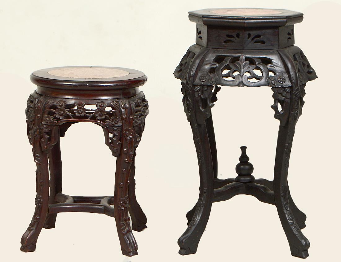 TWO CHINESE MARBLE INSET HARDWOOD TABLES (1 of 4)