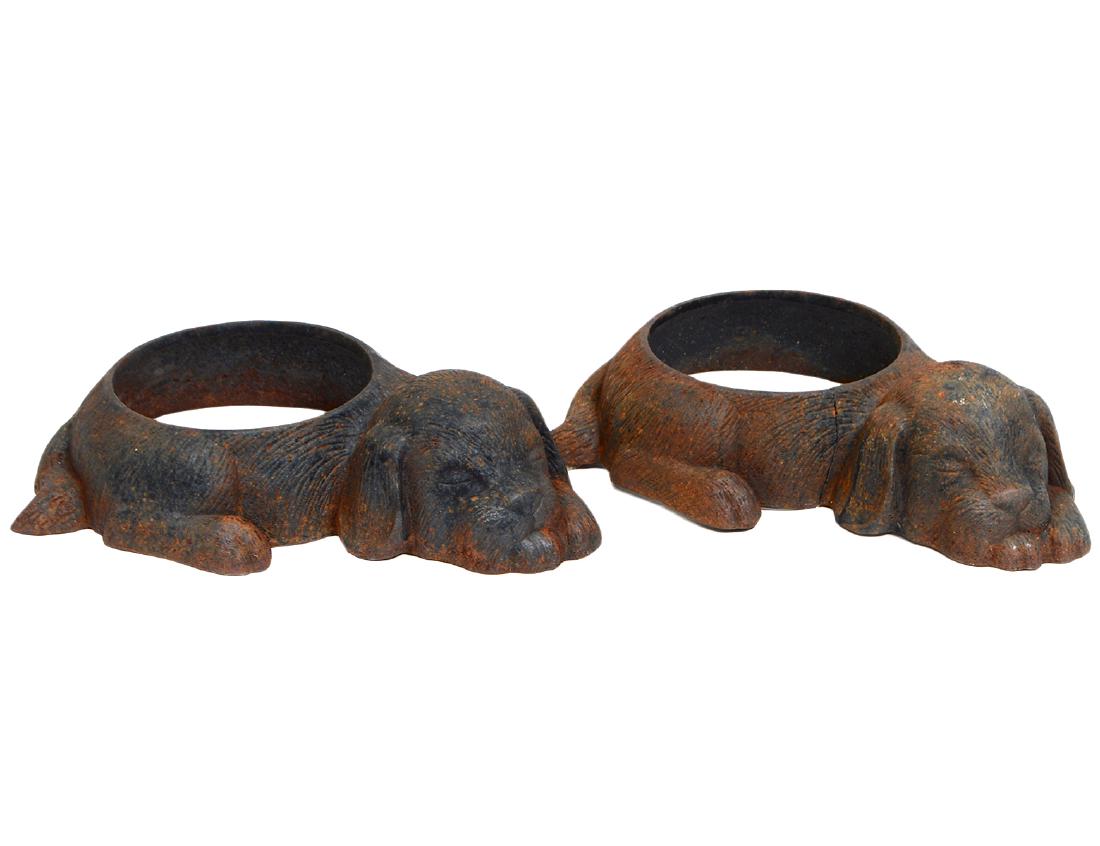 PAIR OF CAST IRON DOG BOWL RECEPTACLES (1 of 5)