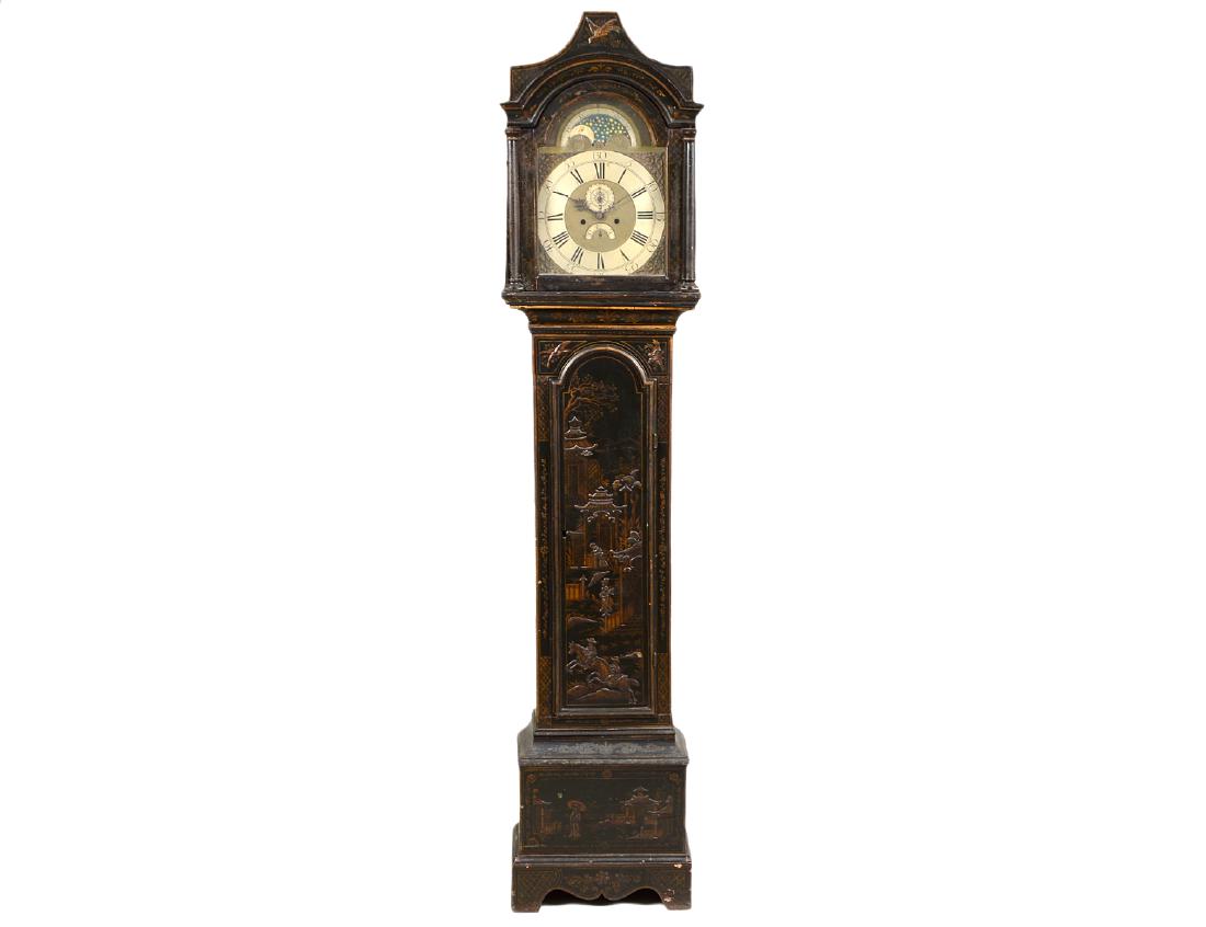 GEORGE III BLACK JAPANNED TALL CASE CLOCK (1 of 13)