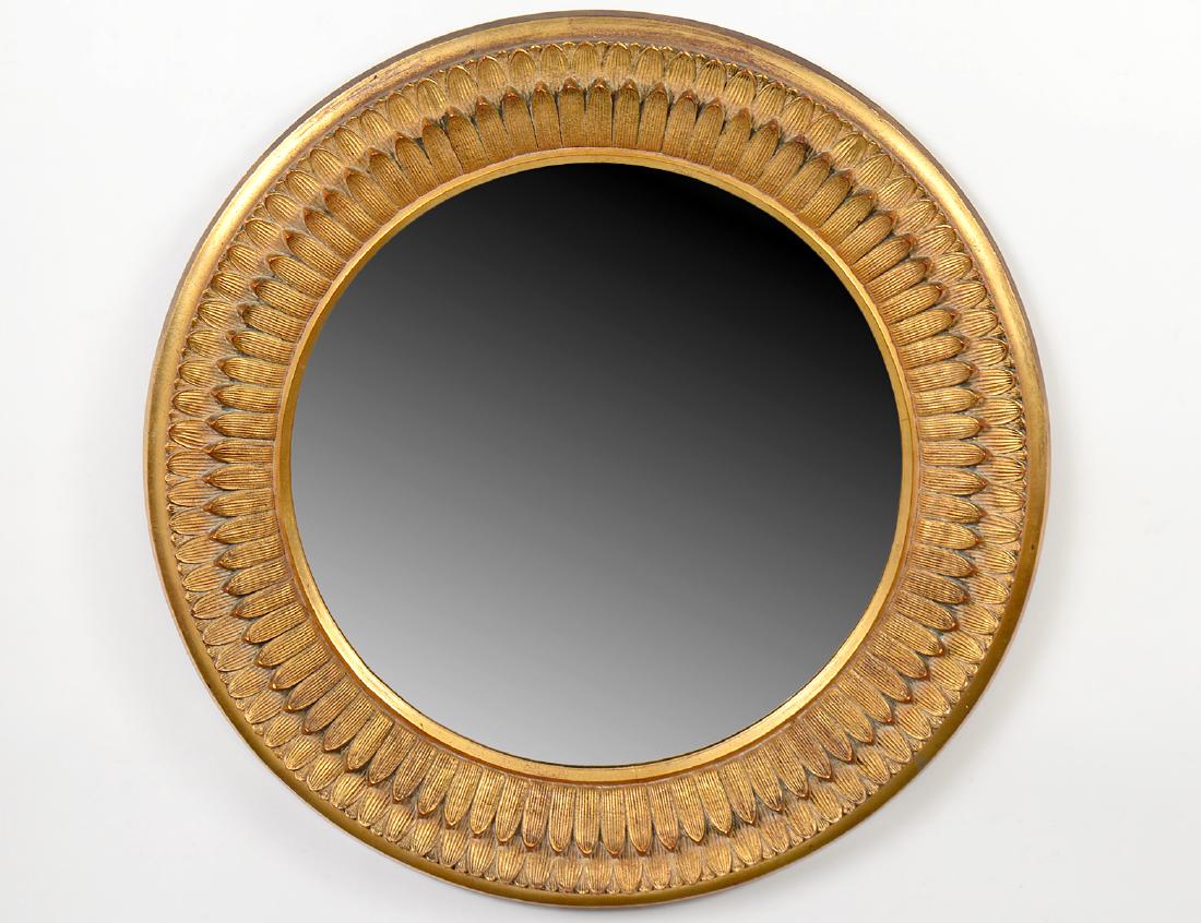 CONTEMPORARY CIRCULAR LEAF-CARVED GILT WOOD MIRROR (1 of 2)