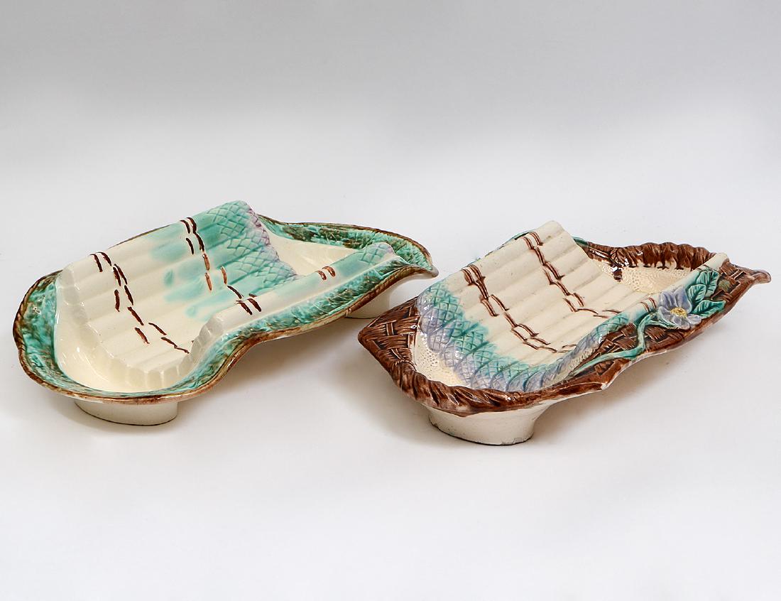TWO SIMILAR FRENCH MAJOLICA ASPARAGUS TRAYS (1 of 4)