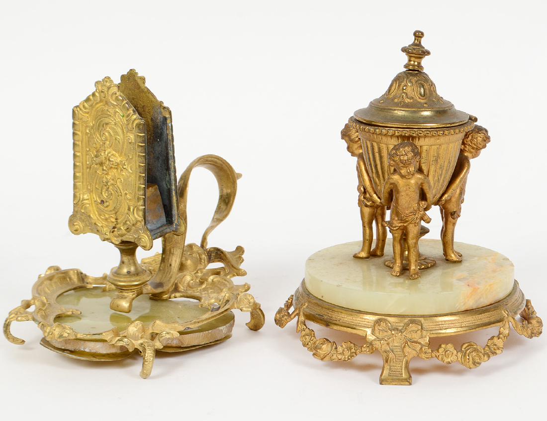 TWO FRENCH GILT BRONZE AND ONYZ DESK ITEMS (1 of 3)