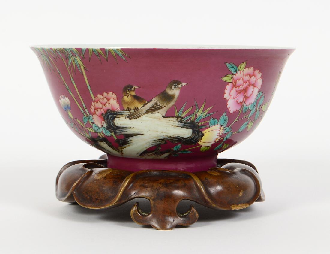 CHINESE FAMILLE ROSE LAVANDER GROUND PORCELAIN BOWL (1 of 9)