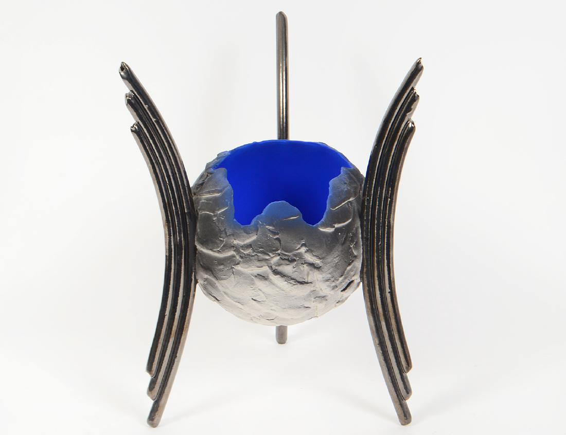 CONTEMPORARY ART GLASS ‘MOON’ BOWL ON STAND (1 of 6)