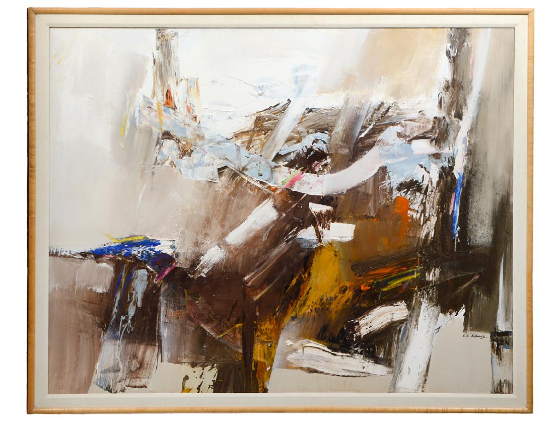 20th CENTURY ABSTRACT OIL ON CANVAS (1 of 6)