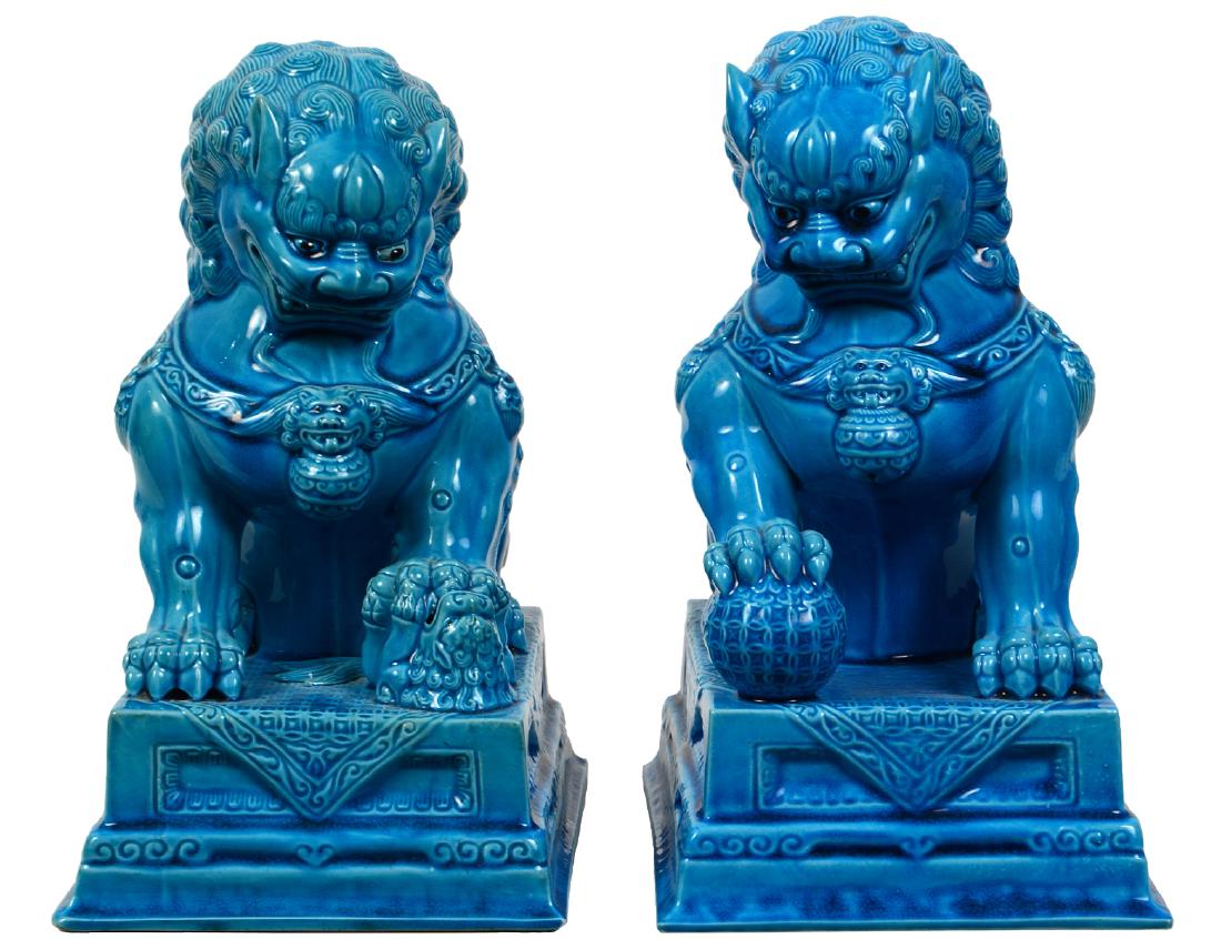 PAIR OF CHINESE TURQUOISE GLAZED FU-DOGS (1 of 7)
