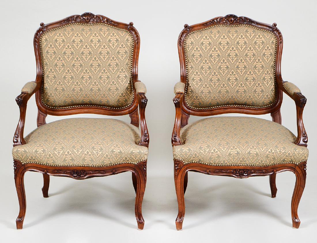 PAIR OF LOUIS XV STYLE WALNUT FAUTEUILS A LA REINE (1 of 3)