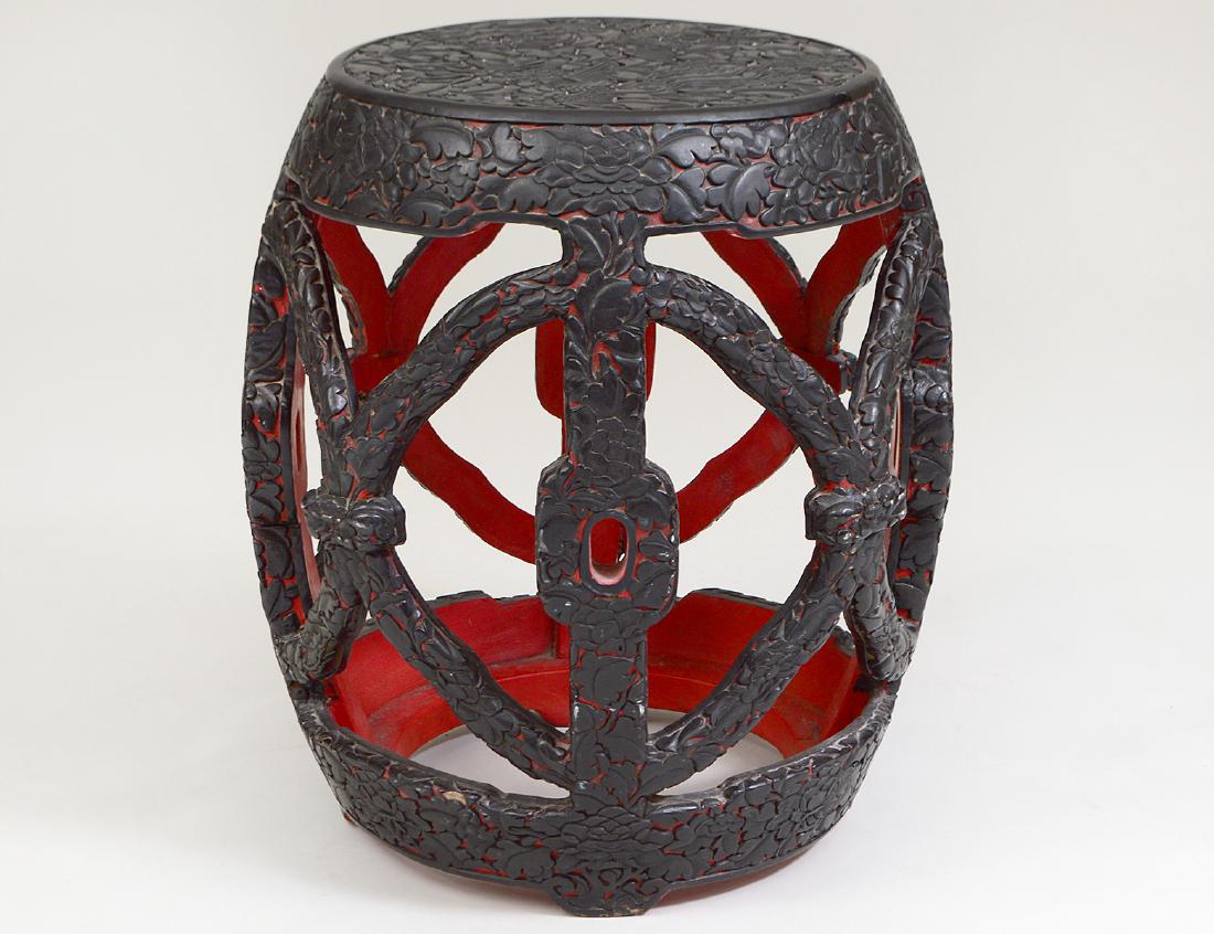 CHINESE CARVED TWO-TONED CINNABAR GARDEN SEAT (1 of 3)