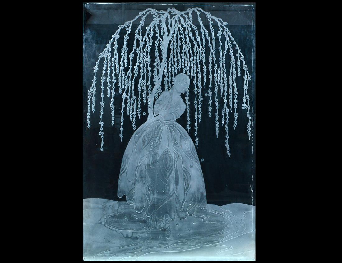 LARGE ACID ETCHED AND CUT GLASS PANEL (1 of 2)