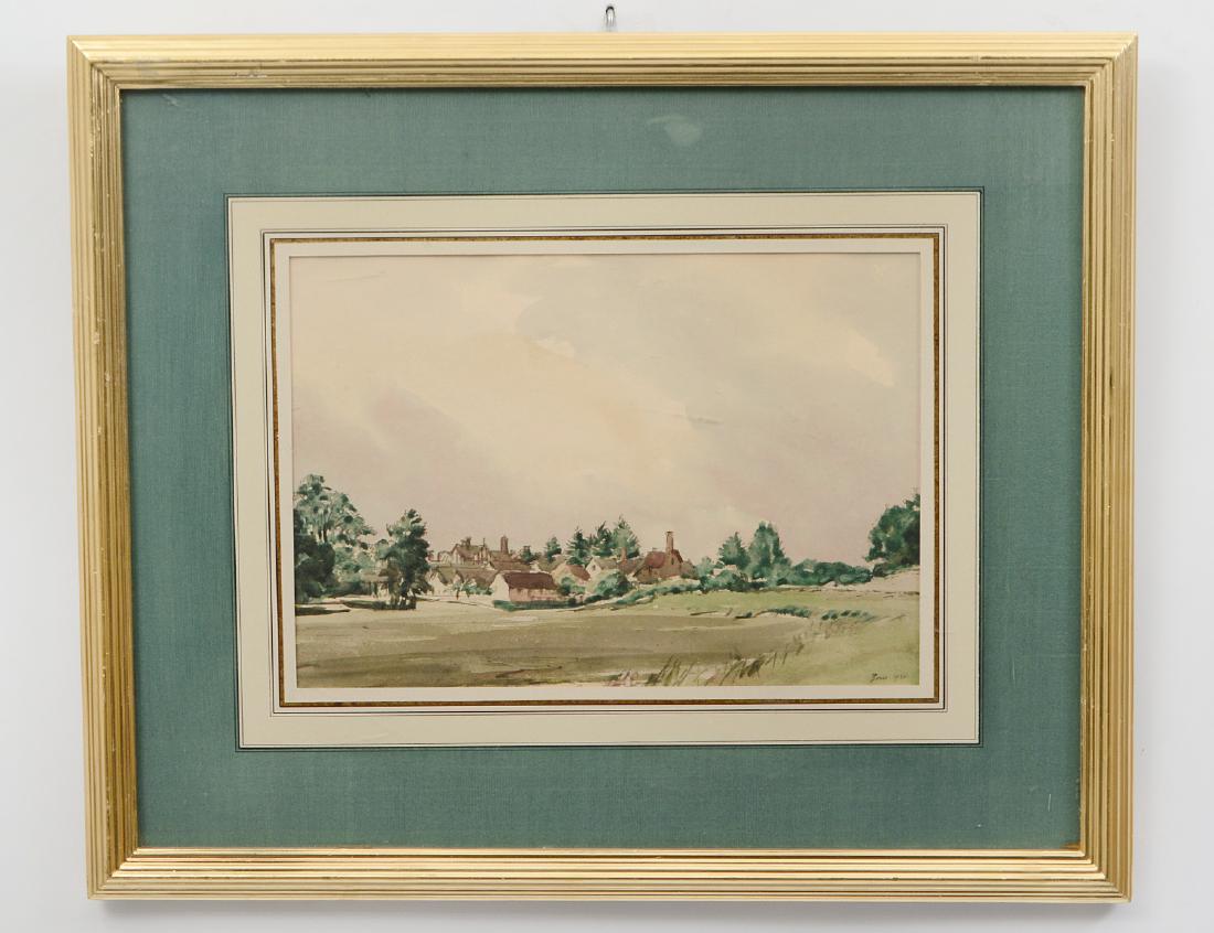 MUIRHEAD BONE (Scottish. 1876-1953): “Approaching Storm, Beaulieu”. Signed l/r. Dated 1920. Watercolor on Paper. Measuring 9” by 12 3/4”. Framed under Plexiglas. (Cond: good) (400/600) Provenance: Leslie Hindman Auctioneers, Chic