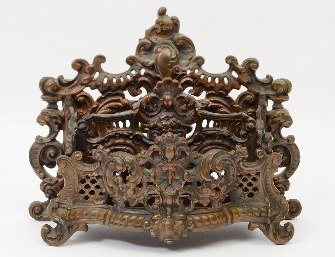AMERICAN ROCOCO STYLE PATINATED METAL LETTER RACK (1 of 5)