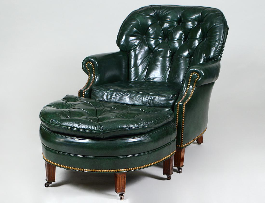 TRADITIONAL TUFTED LEATHER ARMCHAIR & OTTOMAN (1 of 4)