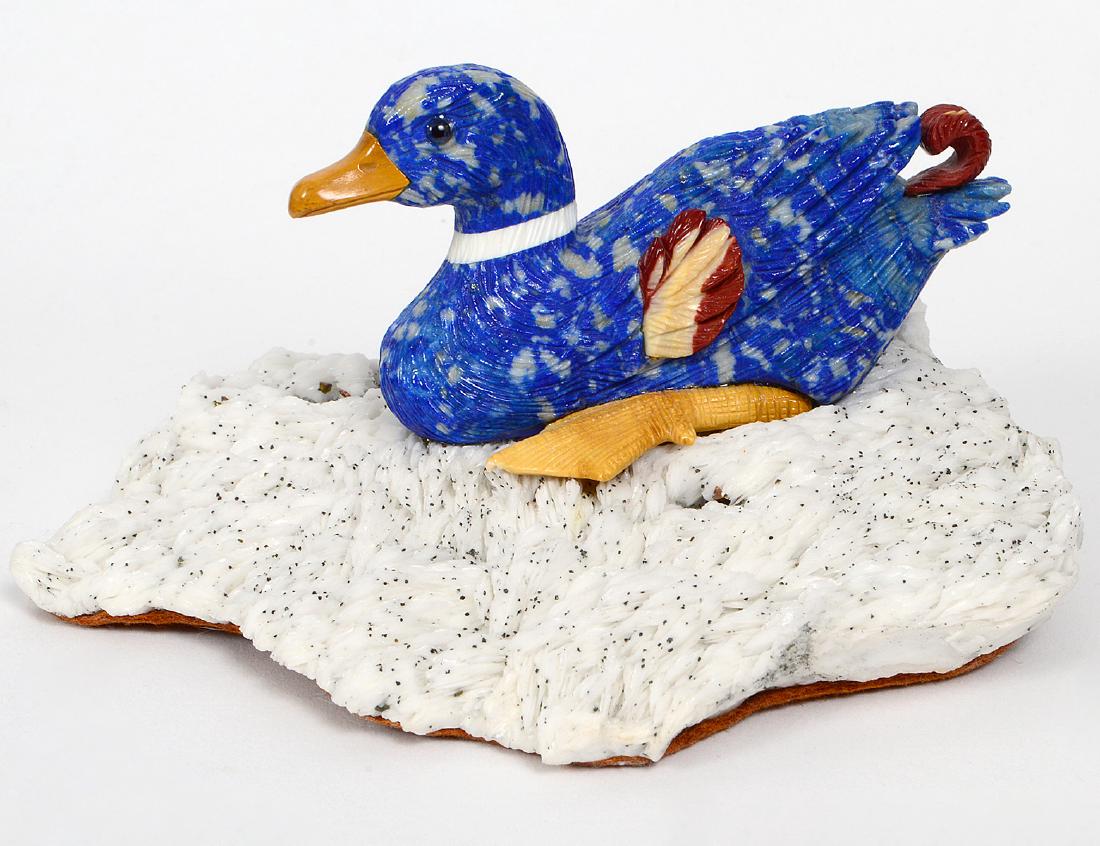 CARVED LAPIS LAZULI AND VARIOUS STONE DUCK (1 of 7)