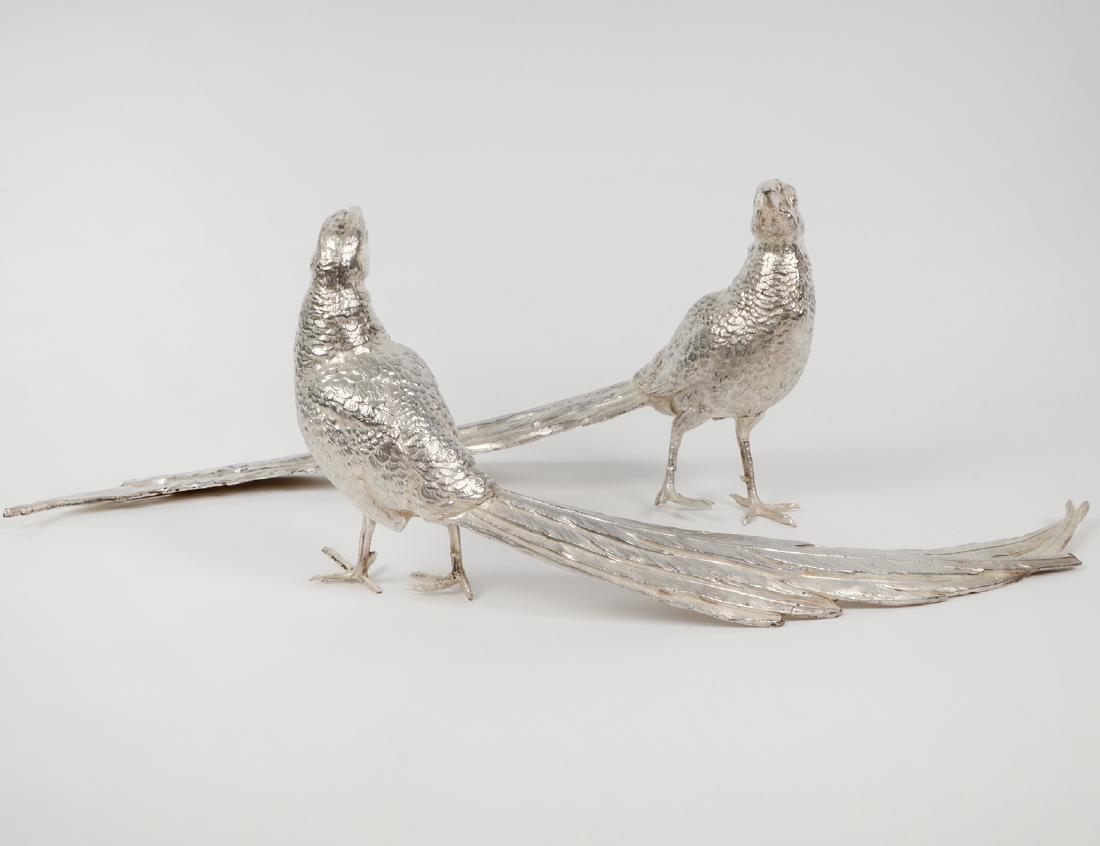 PAIR OF SILVER PLATE MODELS OF PHEASANTS (1 of 4)