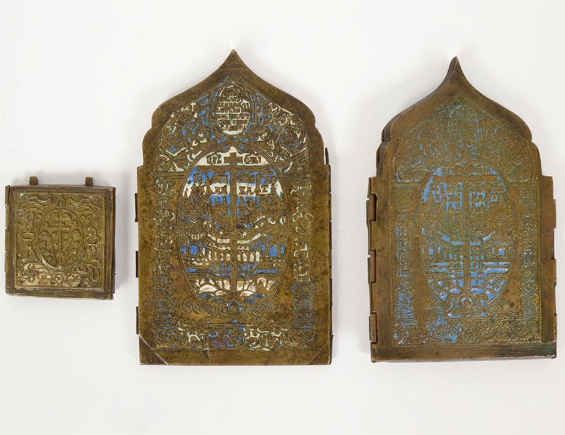 THREE RUSSIAN BRONZE TRAVELING ICONS (1 of 5)