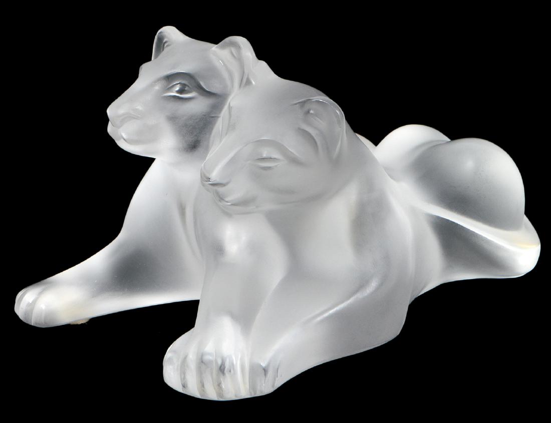 LALIQUE FROSTED GLASS “TAMBWEE” LION CUBS (1 of 2)