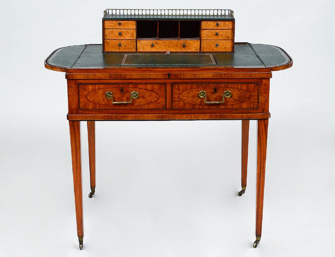 FINE GEORGE III ELM AND SATINWOOD LADIES WRITING DESK (1 of 8)