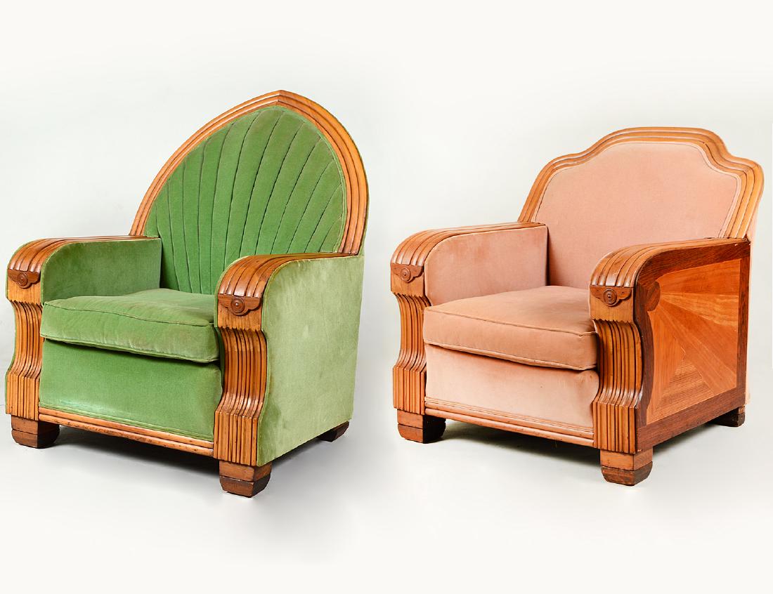 TWO ART DECO VARIOUS WOOD CLUB CHAIRS (1 of 12)