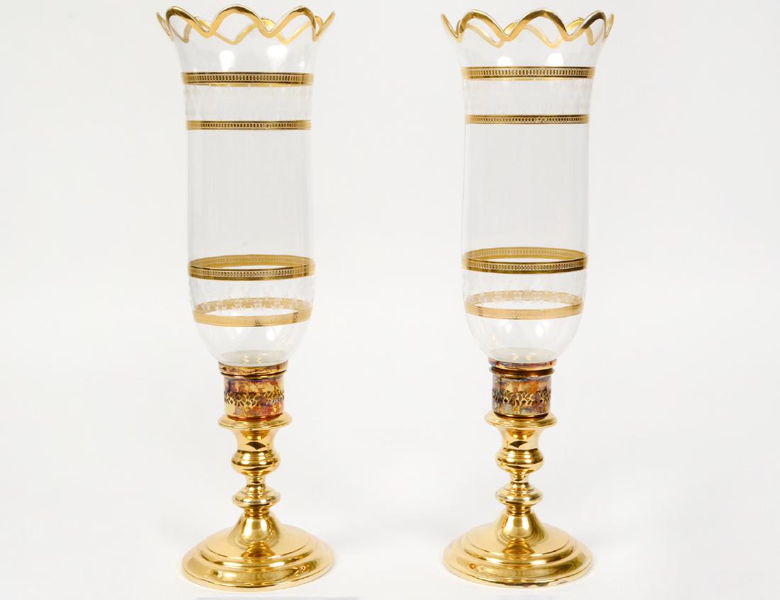 PAIR OF GORHAM GILT SILVER AND GLASS CANDLESTICKS (1 of 6)